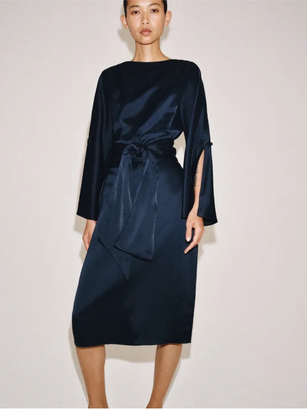 Zara NWT ZW COLLECTION LINEN BLEND BELTED MIDI DRESS 2136/844